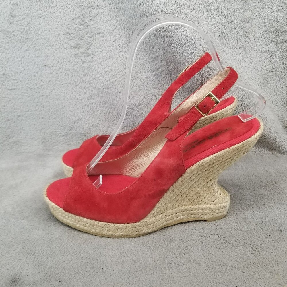 Andre Assous Shoes Womens Size 8.5 Red Leather Peep Toe Espadrille Slingback - Picture 1 of 11